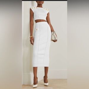 Balmain Skirt Set with Gold Button Accents